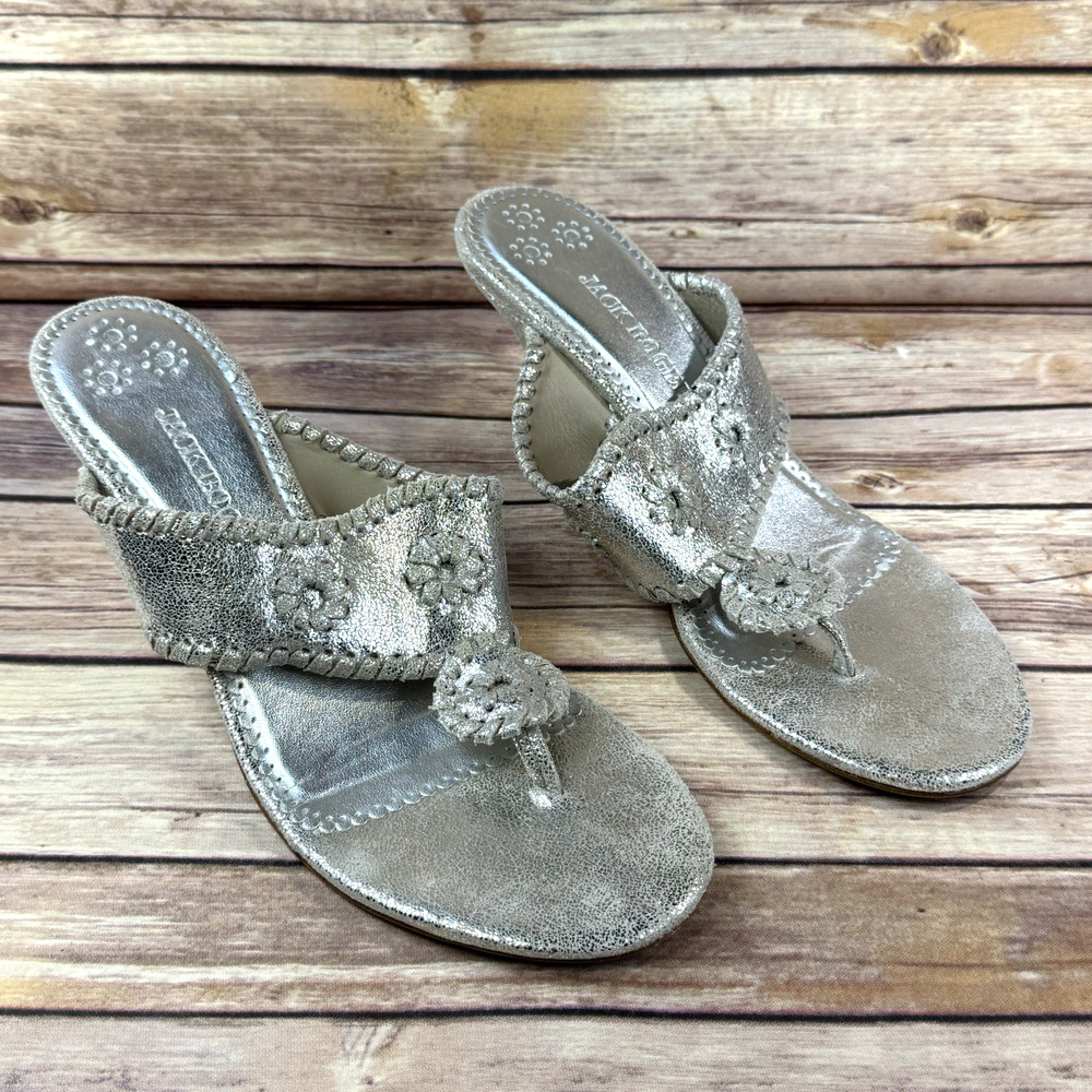 Jack Rogers Womens Silver Jacks Kitten Heel Thong Sandal Shoes 10M